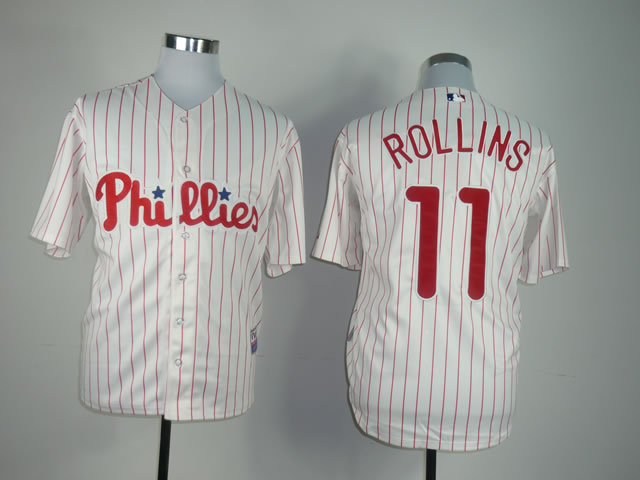 Men Philadelphia Phillies #11 Rollins White MLB Jerseys->philadelphia phillies->MLB Jersey